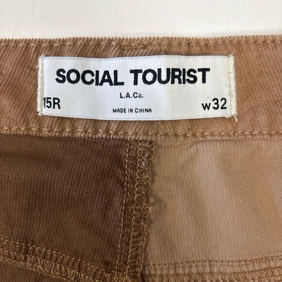 SOCIAL TOURIST Patchwork Corduroy Flare Jeans Bell Bottoms Size 32 Brown Tan - Picture 8 of 10